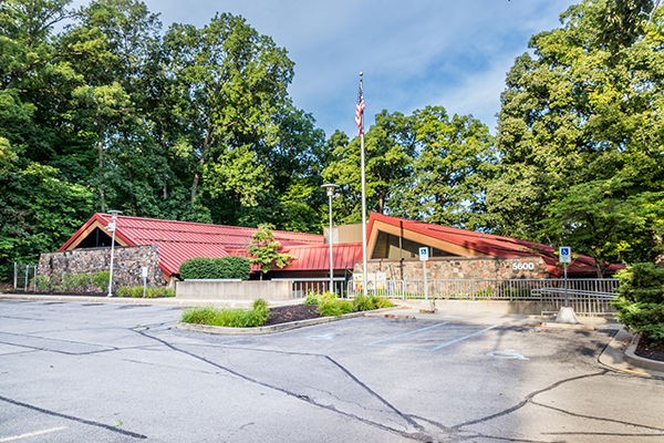 Exterior view of the Shawnee Branch showing the front entrance.