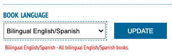 Book language selection: Bilingual English/Spanish options, update button displayed.