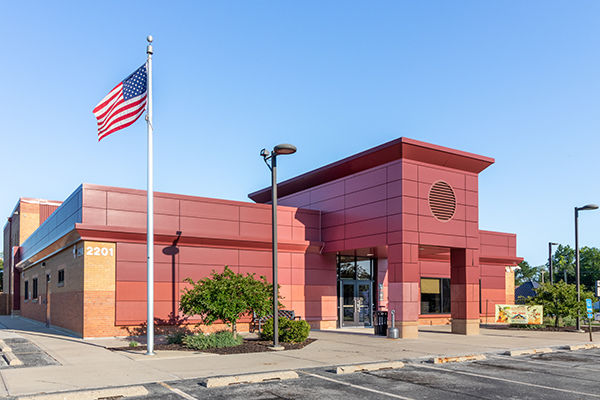 Exterior view of the Little Turtle Branch showing the front entrance.