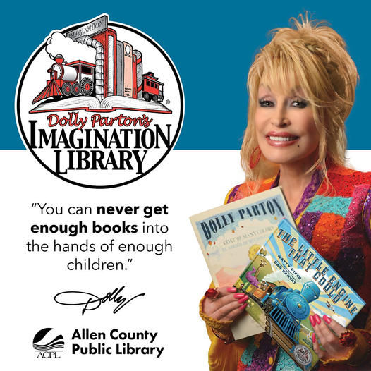 Biblioteca de la Imaginación de Dolly Parton con citas y libros. Biblioteca Pública del Condado de Allen.