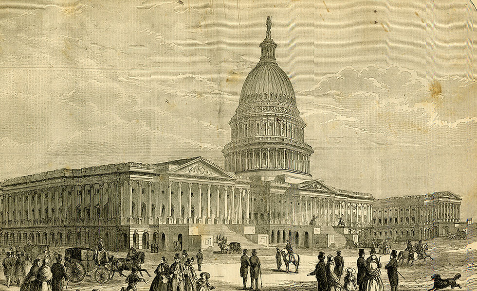 Un dibujo lineal histórico del Capitolio en Washington D.C.